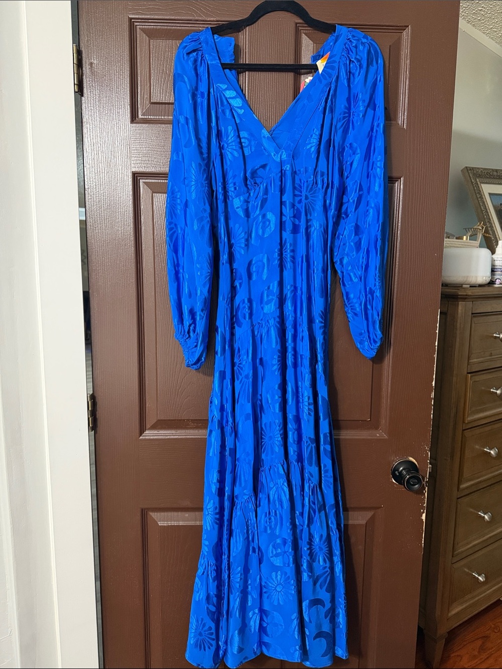 FARM Rio V-Neck Long Sleeve Maxi Dress in Bright Blue